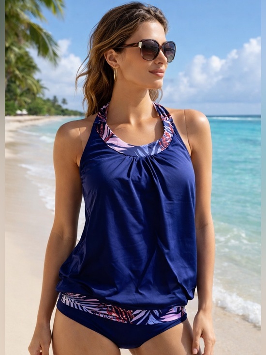 Hapari Other - Hapari Sparkle Blouson Halter Tie Tankini Swim Top Size Small